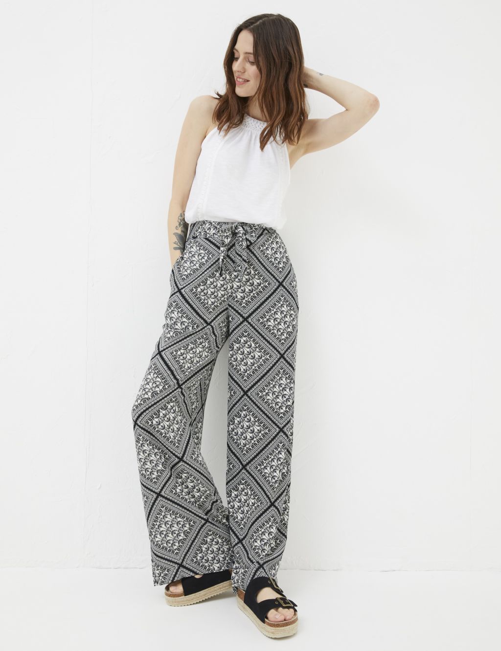 Geometric Wide Leg Trousers