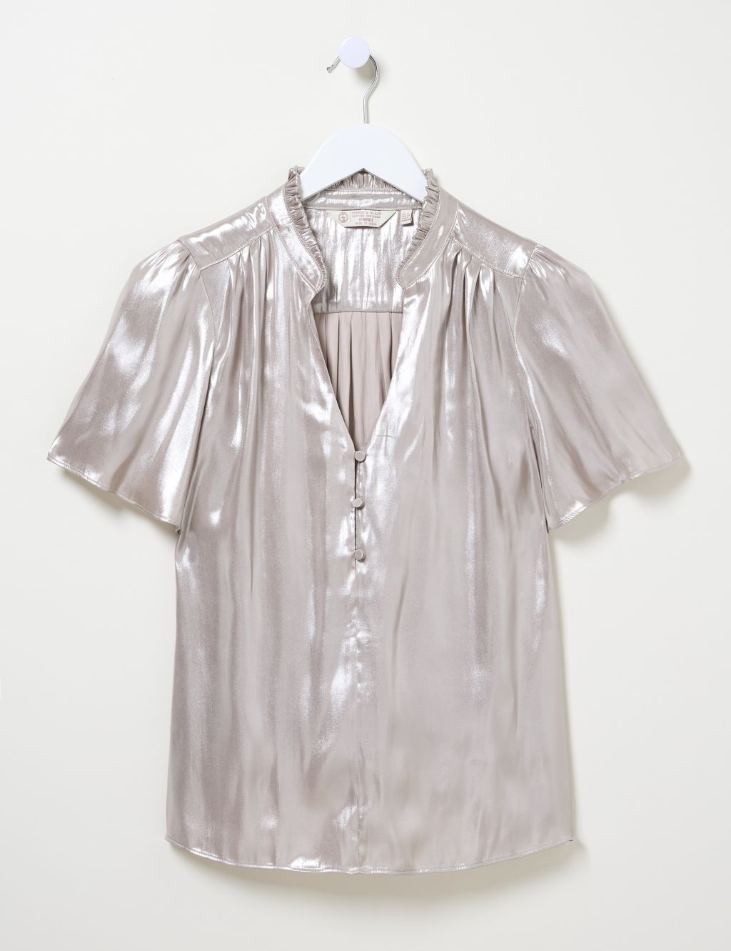 Metallic V-Neck Button Detail Blouse 1 of 6