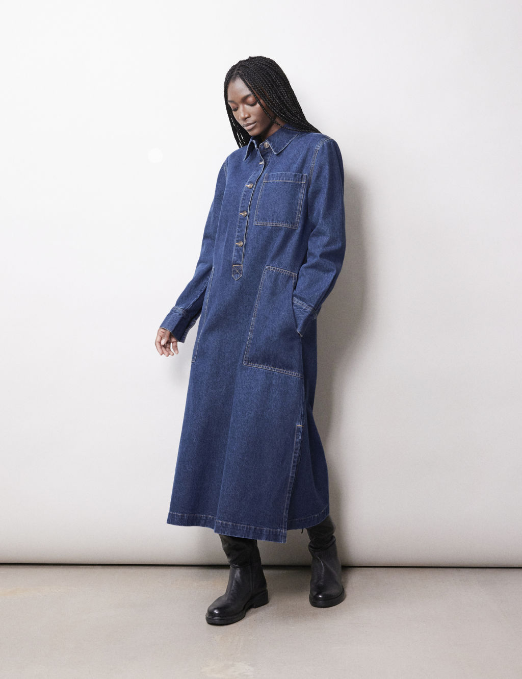 Denim Midi Shirt Dress