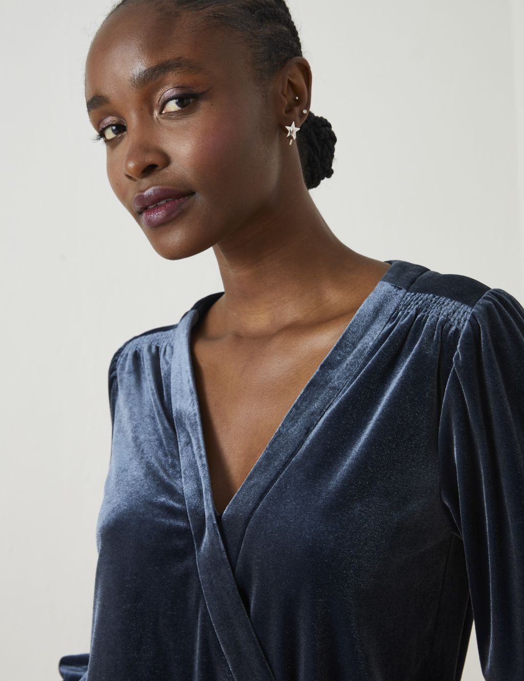 Long Sleeves V Neck Tie Wrap Top main image 1