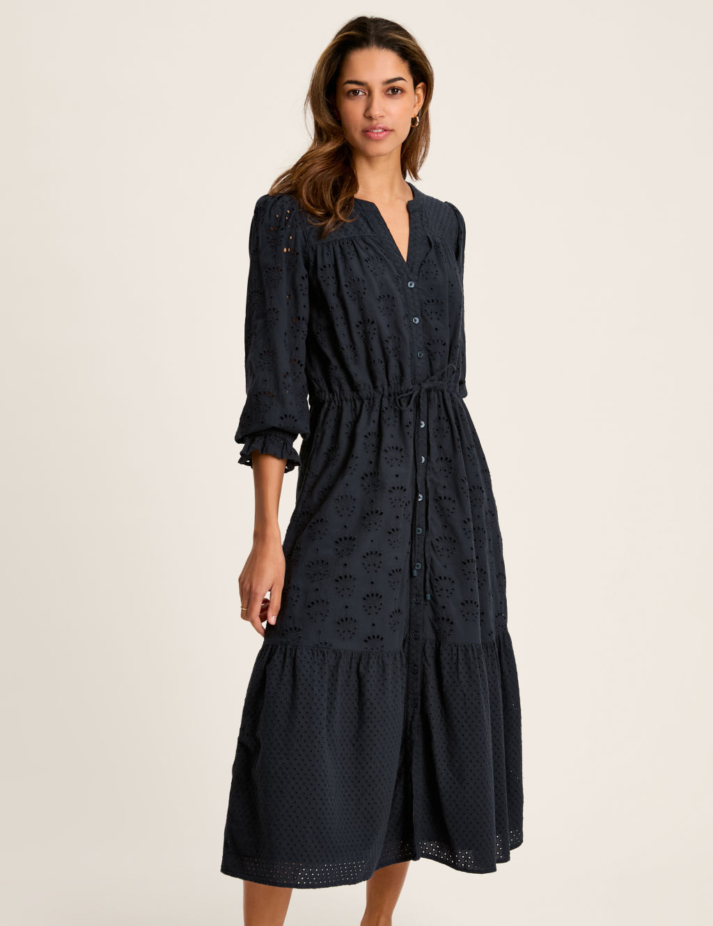 Pure Cotton Broderie Notch Neck Midi Dress 3 of 8