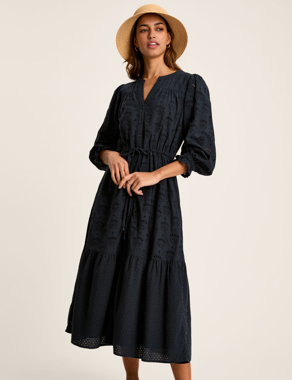 Pure Cotton Broderie Notch Neck Midi Dress 5 of 8