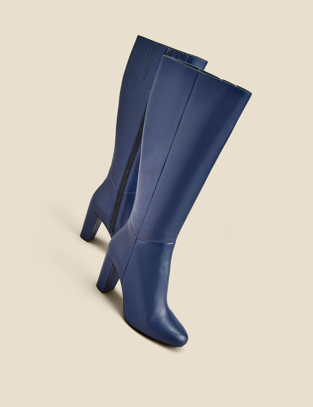 block heel leather knee high boots