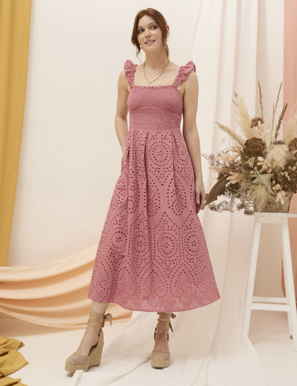 Pure Cotton Embroidered Midi Slip Dress