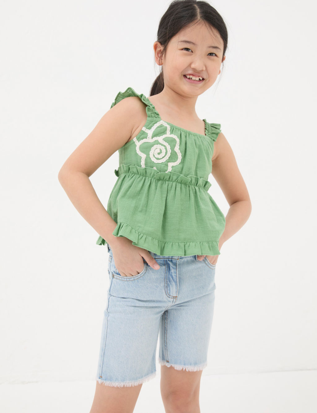 Pure Cotton Flower Embroidered Top (3-13 Yrs)