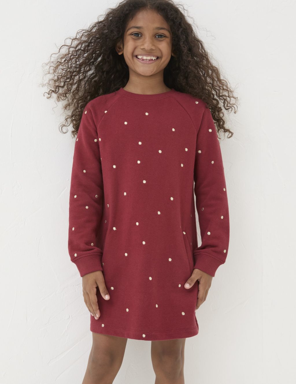 Pure Cotton Spot Sweatshirt Dress (3-13 Yrs)