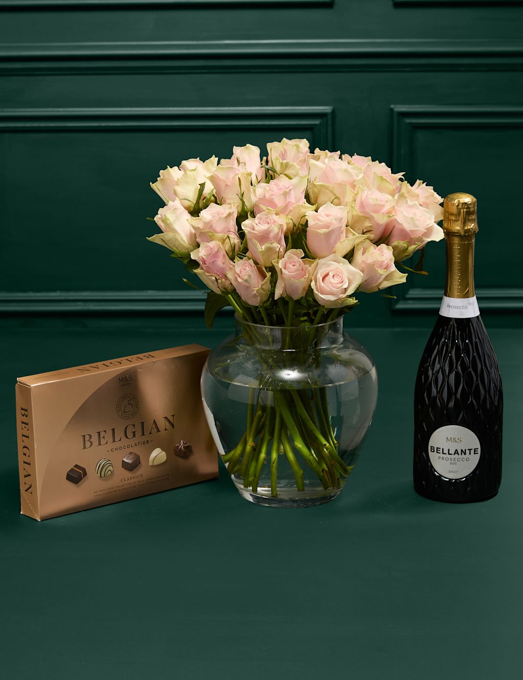 Blush Rose Abundance, Belgian Chocolates & Bellante Prosecco