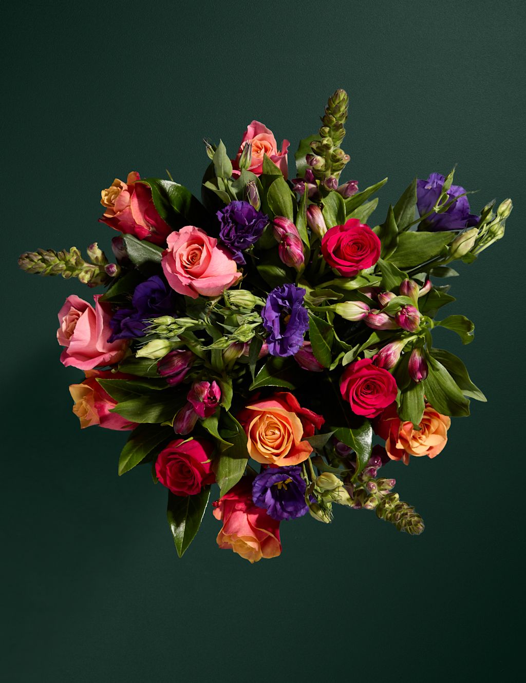 Roses, Lisianthus & Stock Bright Bouquet with Belgian Chocolates
