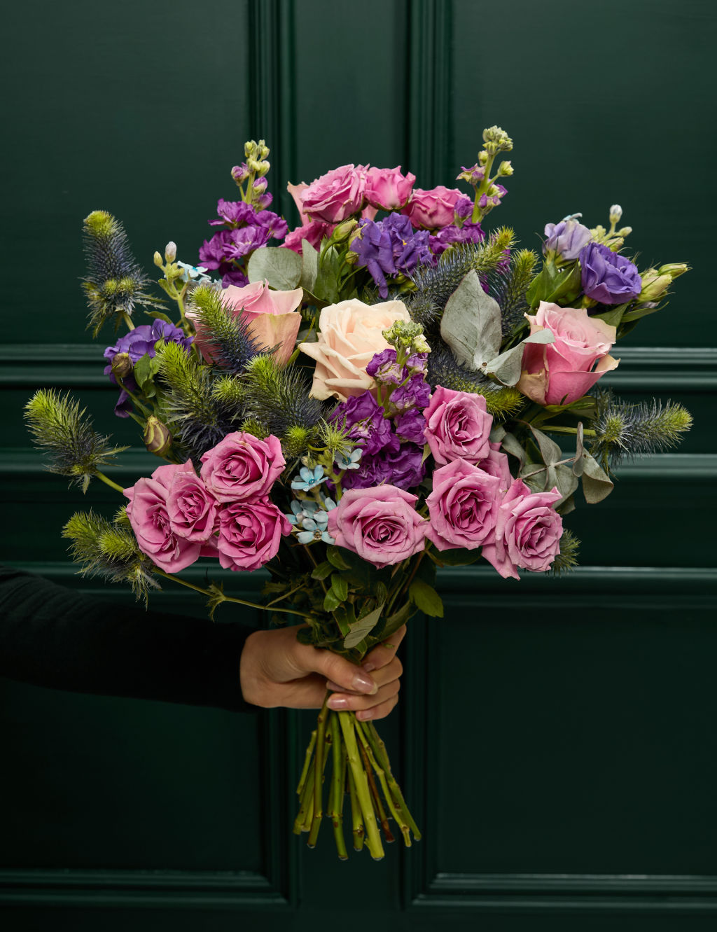 Rose, Lisianthus & Tweedia Bouquet