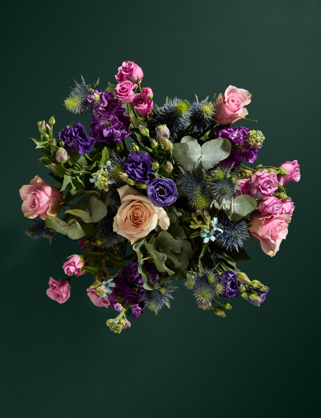 Rose, Lisianthus & Tweedia Bouquet