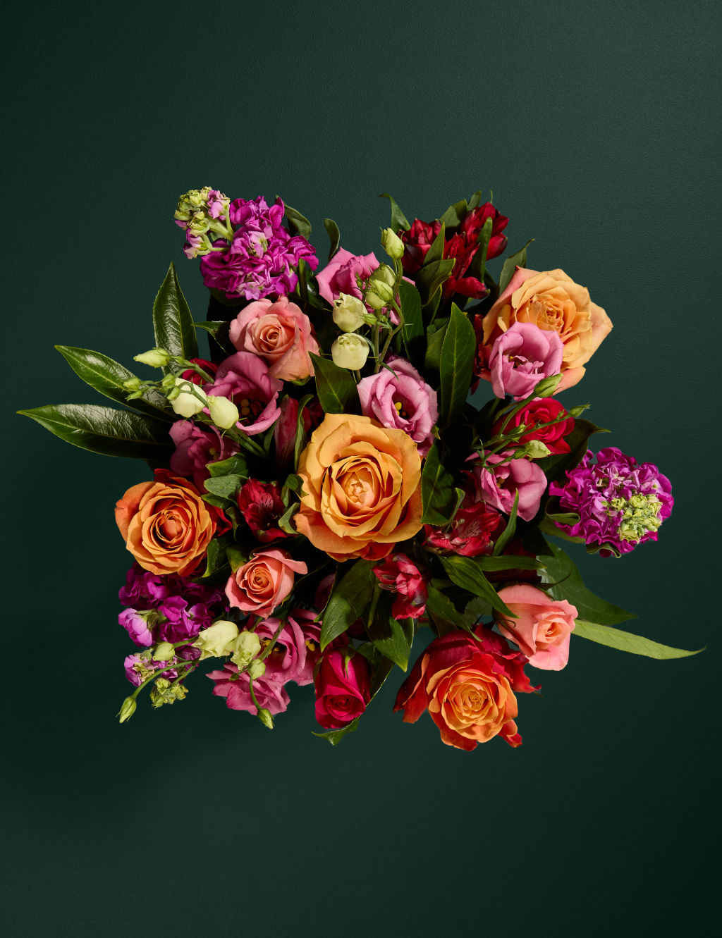 Roses, Lisianthus & Stock Bright Bouquet With Belgian Classics & Prosecco