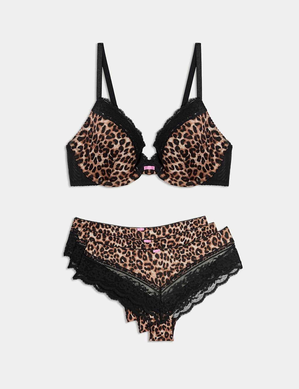 Printed Lace Trim Wired Plunge Bra Set A-E 1 of 6