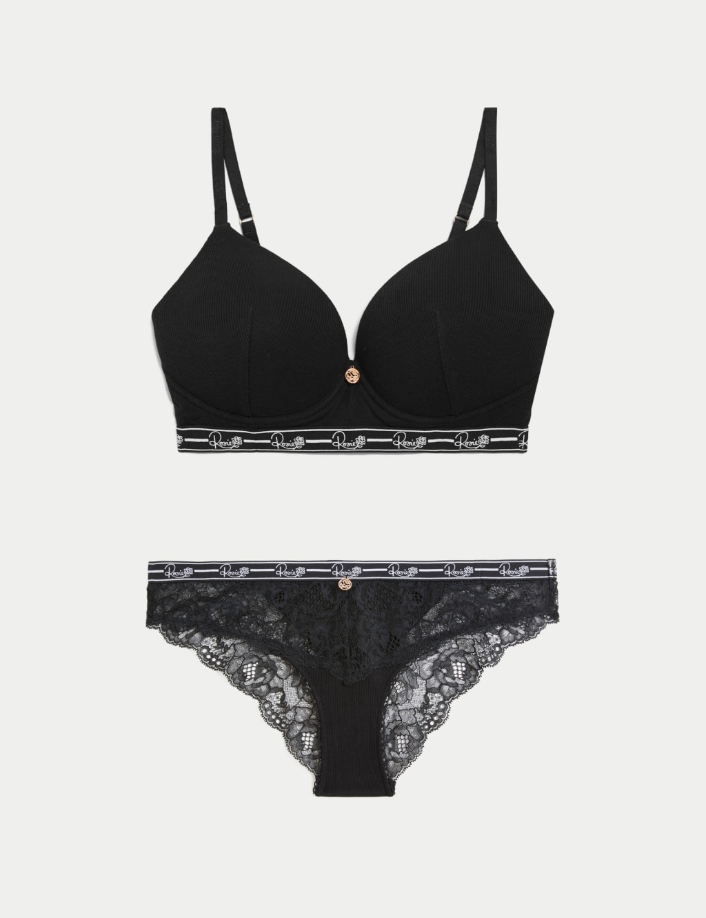 Ribbed Lounge Non-Wired Plunge Bra Set A-E 1 of 6