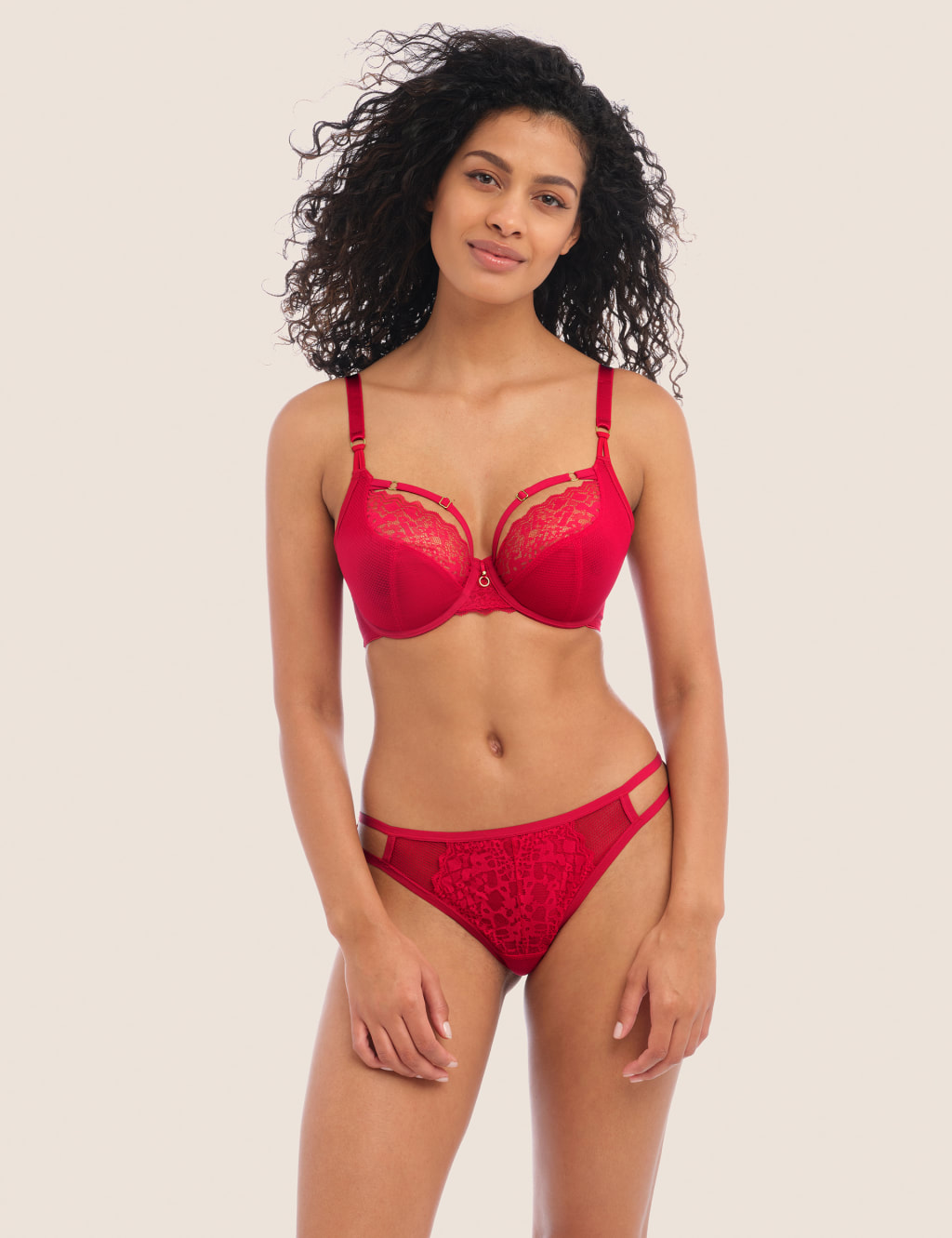 Temptress Lace Trim Underwired Plunge Bra Set C-G