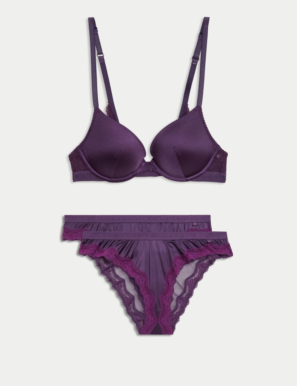 Ella Lace Trim Wired Push Up Plunge Bra Set A-E 1 of 5