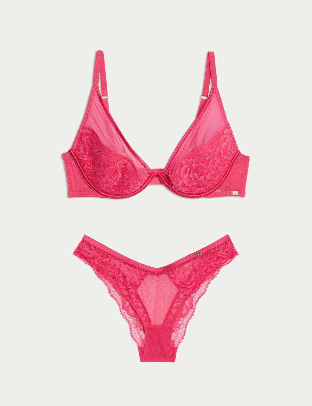 Sheer and Lace Beau Wired Plunge Bra Set A-E 1 of 6