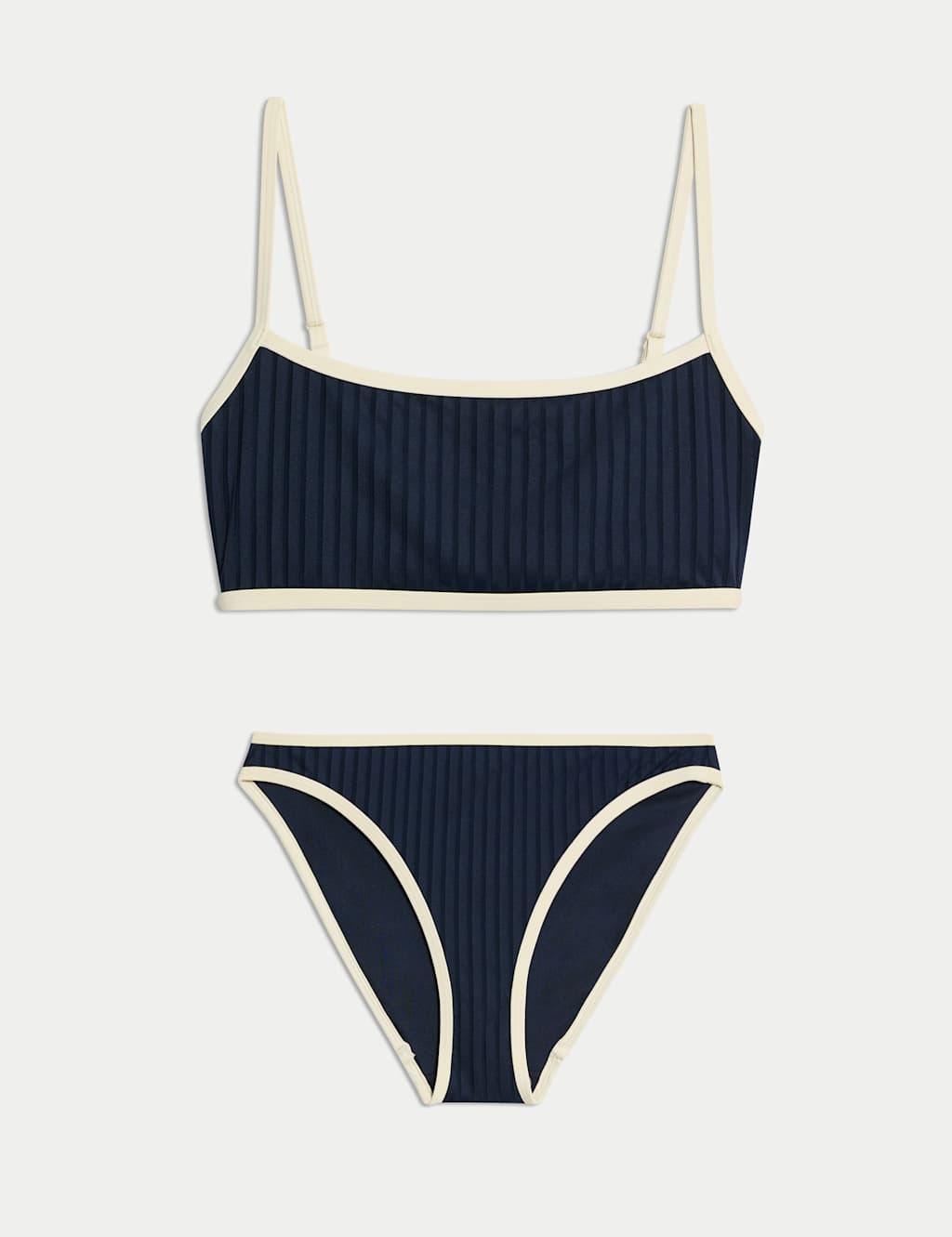 Ribbed Contrast Tipping Scoop Neck Bikini Set 1 of 6