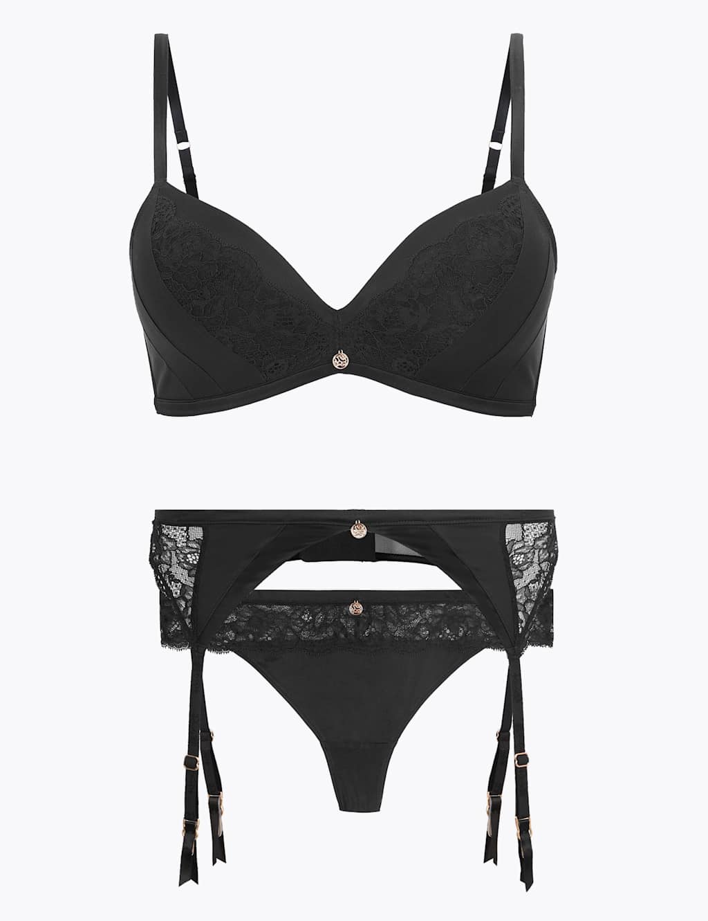 Silk & Lace Push Up Set with Plunge Bra 1 of 6