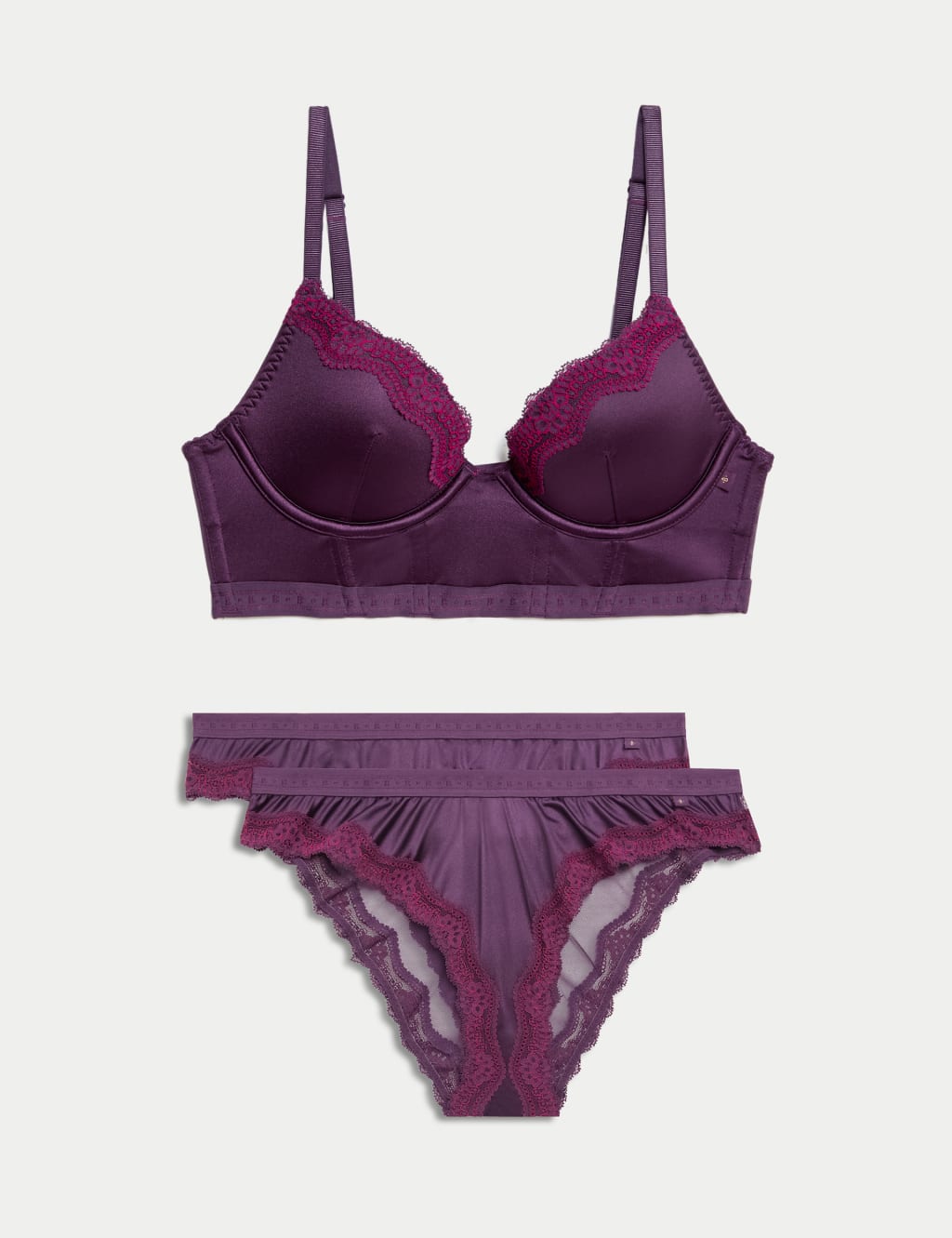 Ella Lace Wired Longline Plunge Bra Set A-E 1 of 6