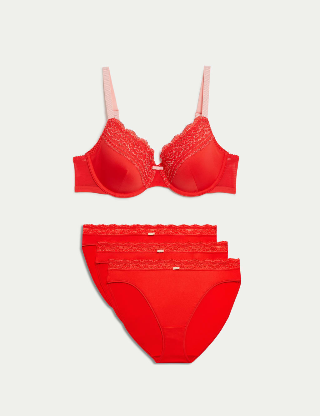 Lace Trim Padded Full Cup Wired Bra set  A-E 1 of 6
