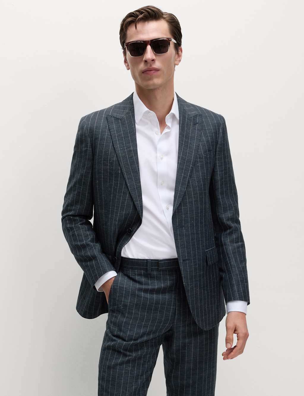 Regular Fit Wool Rich Pinstripe Suit