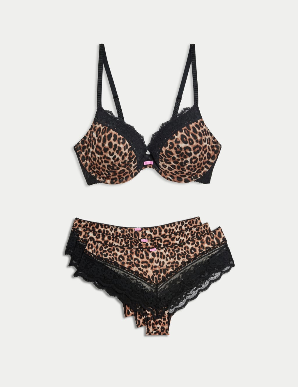 Printed Lace Trim Wired Push-Up Bra Set A-E 1 of 6