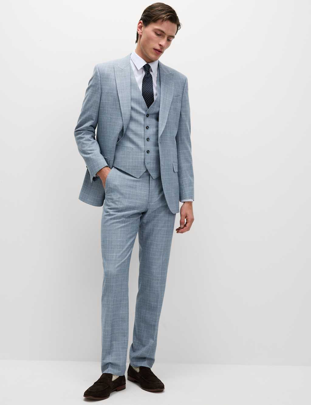 Regular Fit Linen Look Check Suit