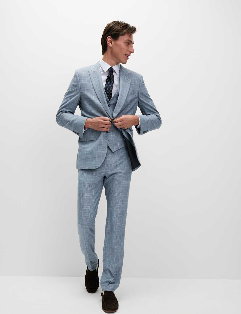 Regular Fit Linen Look Check Suit 1 of 6