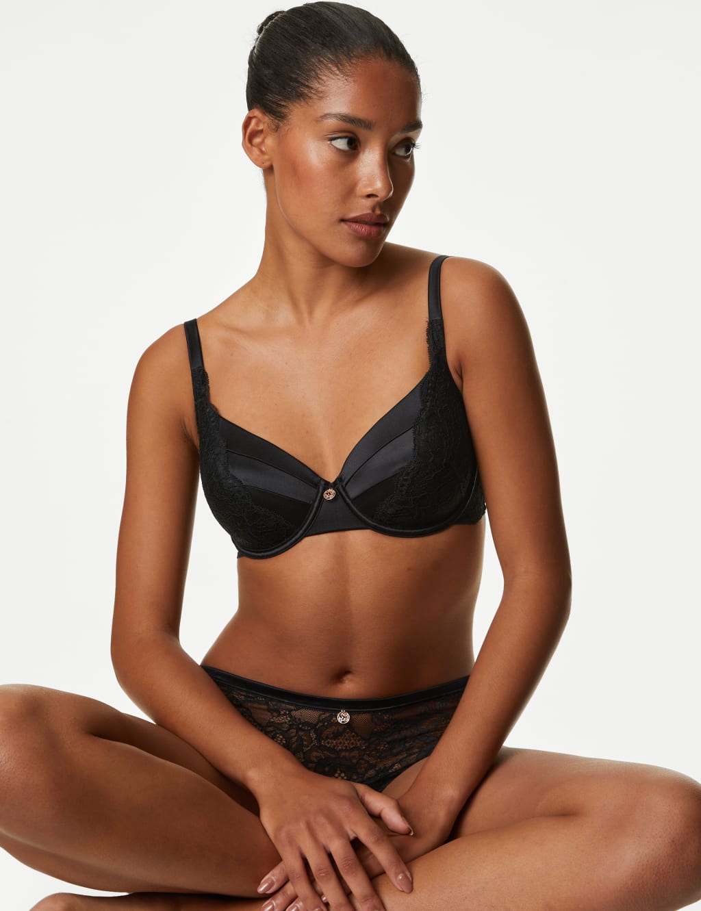 Lace Wired Full Cup Bra Set With Silk A-E 3 of 6