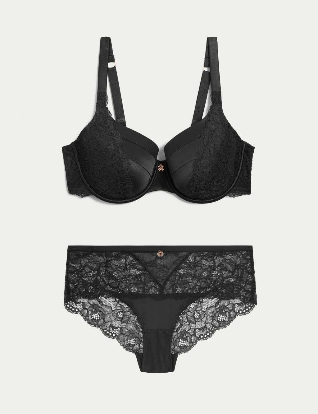Lace Wired Full Cup Bra Set With Silk A-E 1 of 6