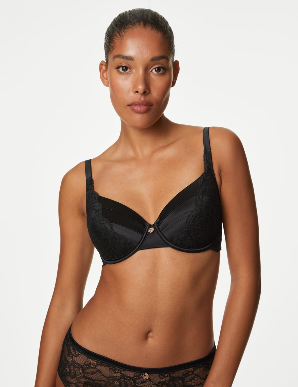 Lace Wired Full Cup Bra Set With Silk A-E 2 of 6