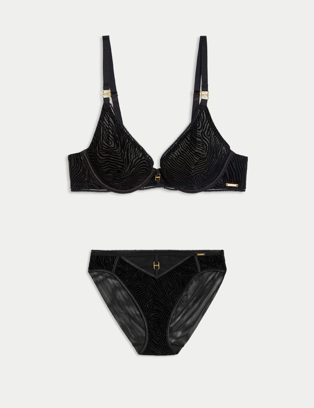 Oslo Flock Wired Plunge Bra Set A-E 1 of 6