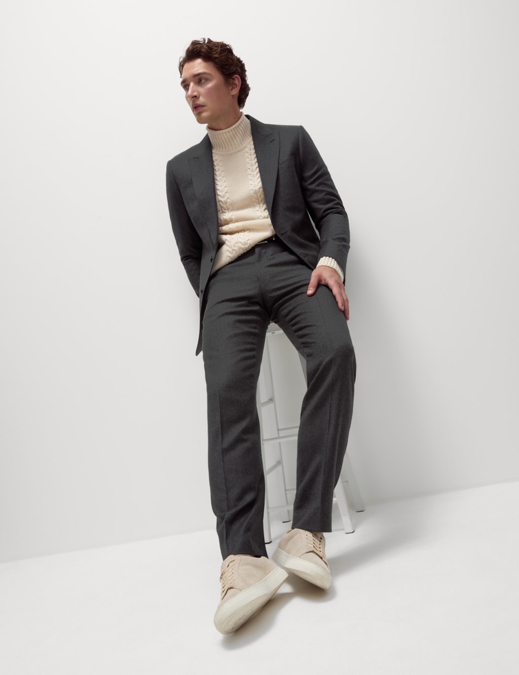 Regular Fit Pure Wool Textured Suit