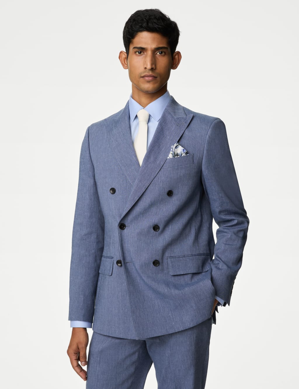 Tailored Fit Italian Linen Miracle™ Double Breasted Suit 4 of 6