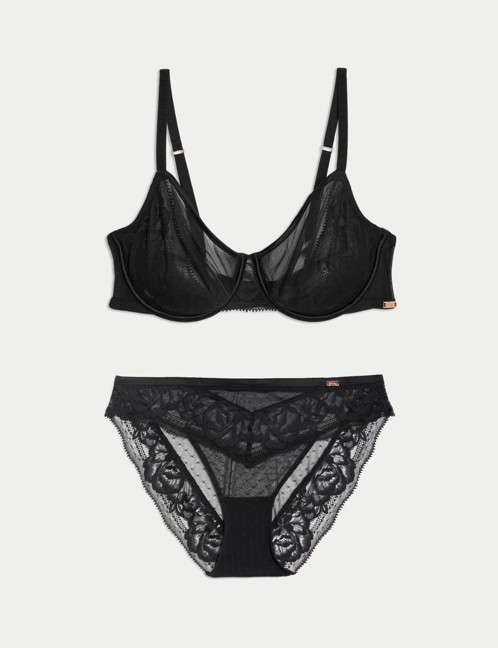 Sheer and Lace Wired Balcony Bra Set A-E 1 of 6