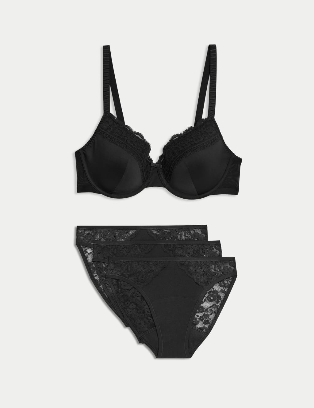 Lace Trim Padded Full Cup Wired Bra Set A-E 1 of 6