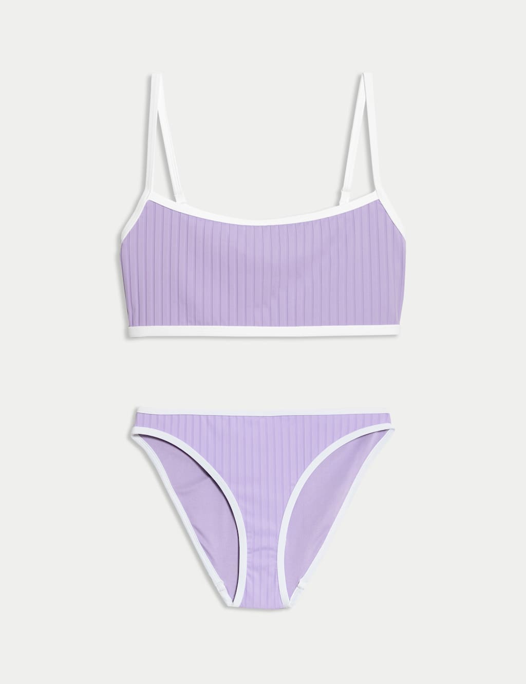 Ribbed Contrast Tipping Scoop Neck Bikini Set 1 of 6