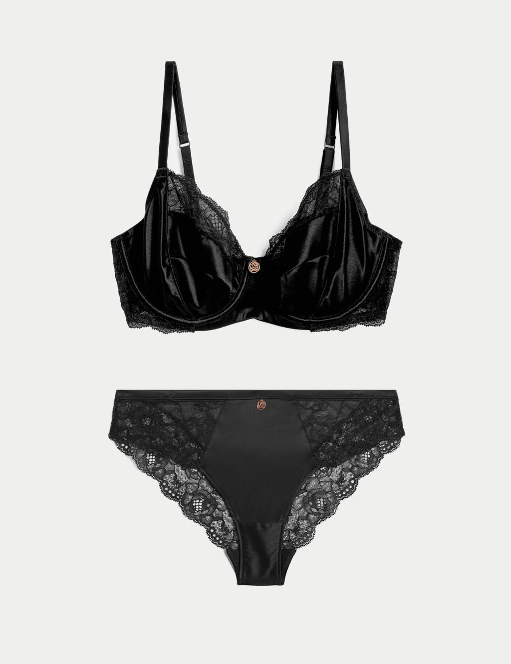 Silk & Lace Wired Balcony Bra Set A-E 1 of 6