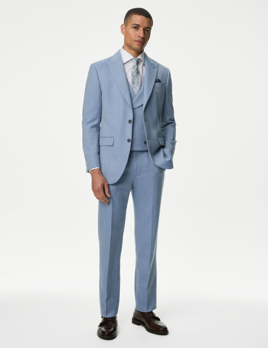 Slim Fit Wool Blend Herringbone Suit