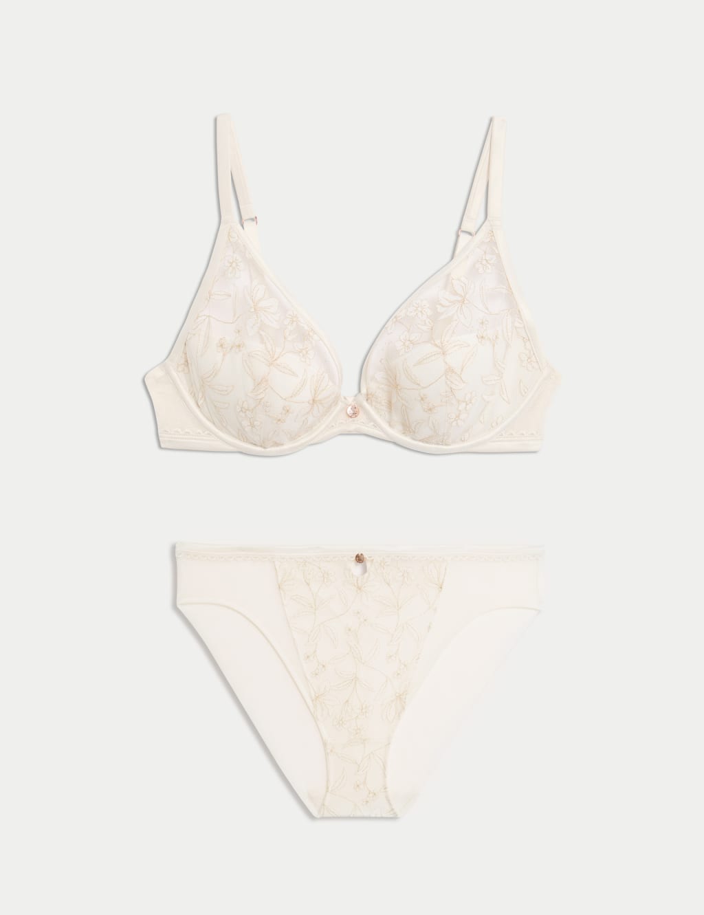 Trousseau Embroidery Wired Plunge Bra Set A-E 1 of 6