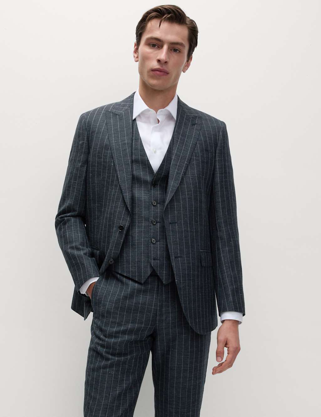 Regular Fit Wool Rich Pinstripe Suit