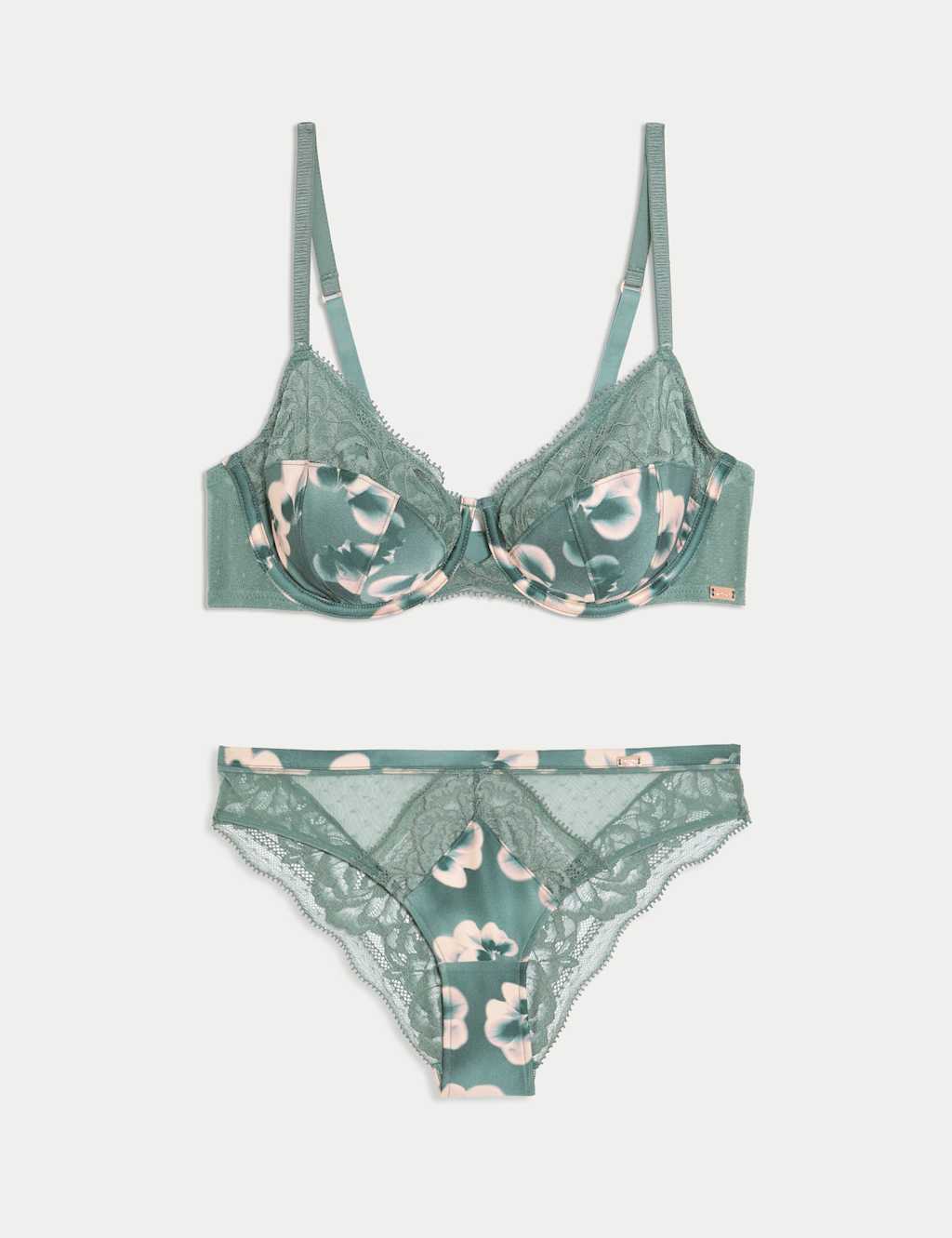 Kalina Silk & Lace Wired Balcony Bra Set A-E 1 of 6