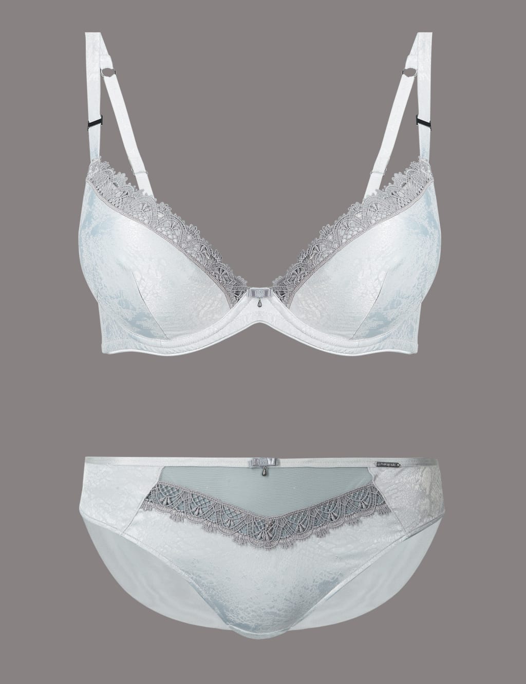 Satin & Lace Set with Padded Plunge Bra A-E 1 of 7