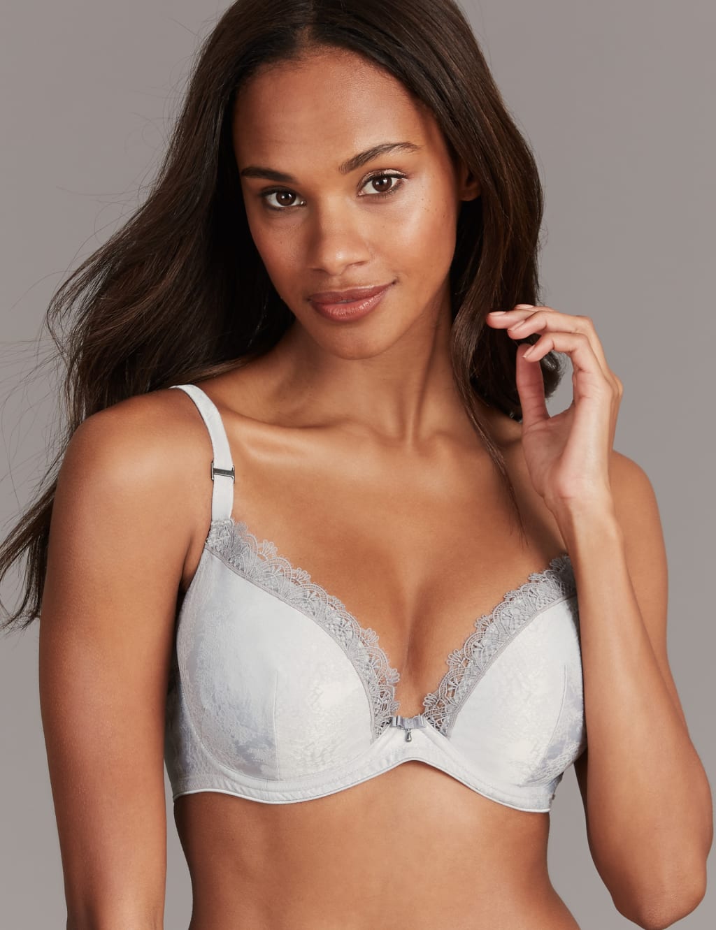 Satin & Lace Set with Padded Plunge Bra A-E 2 of 7