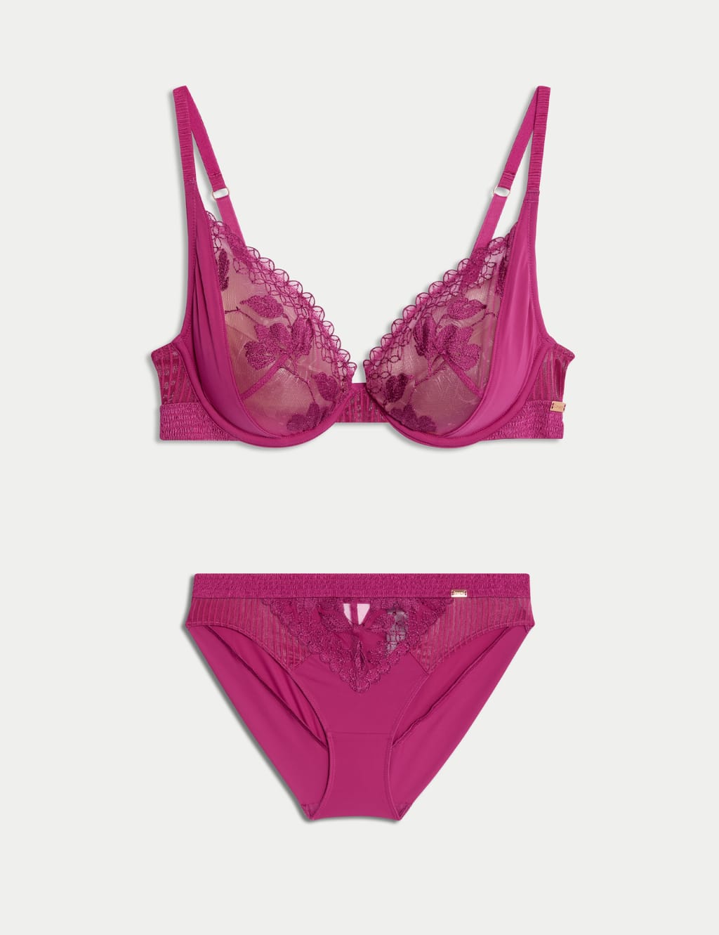 Jasmine Embroidery Wired Plunge Bra Set AE M&S IE
