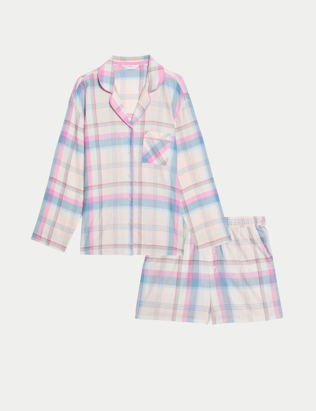 Cotton Blend Checked Pyjama Top Set 1 of 6