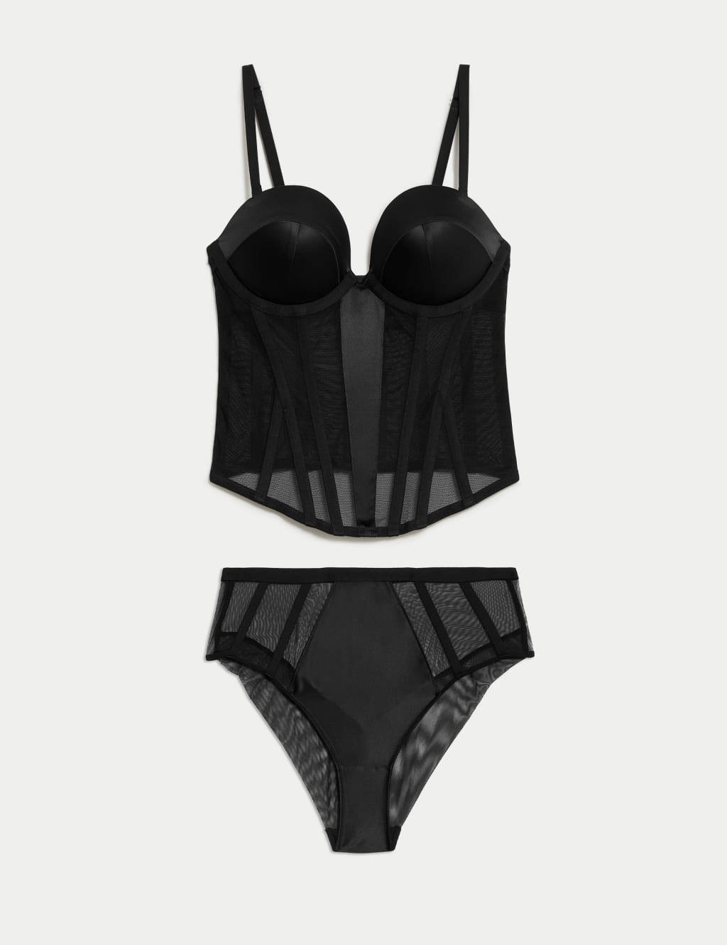 Inside Out Satin & Mesh Wired Corset Set A-E 1 of 5