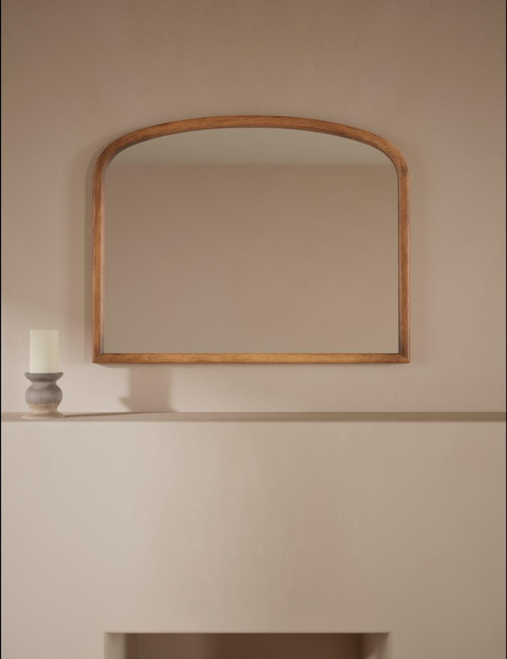 M&S Wooden Rounded Overmantle Wall Mirror - Natural