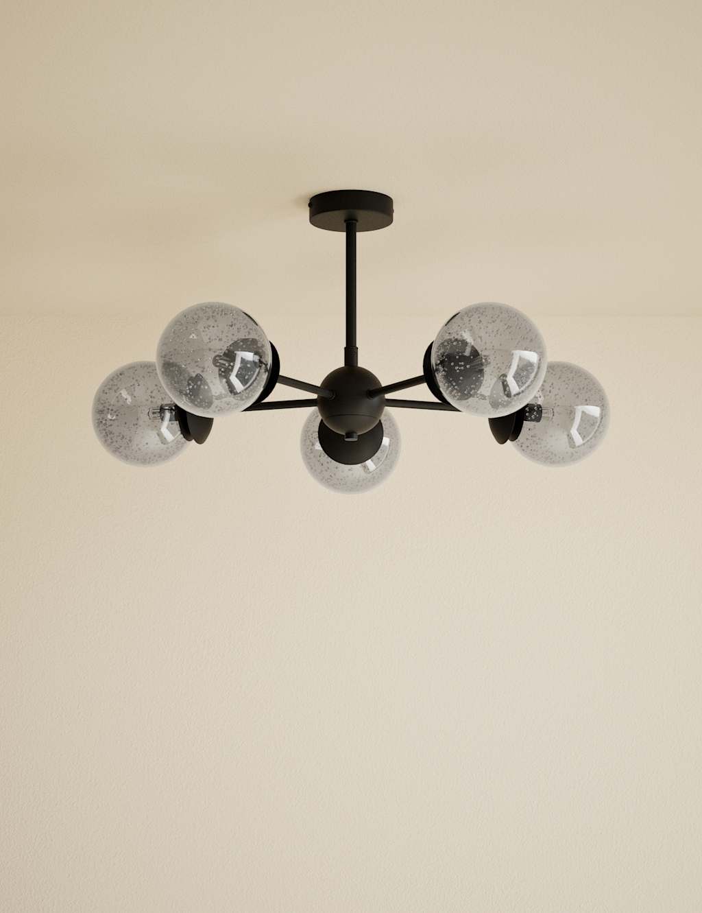 M&S Sputnik Bubble Glass 5 Arm Flush Ceiling Light - Black