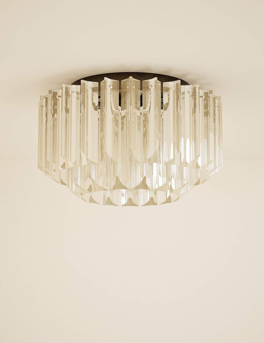 M&S Faceted Glass 2 Ring Flush Ceiling Light - Champagne